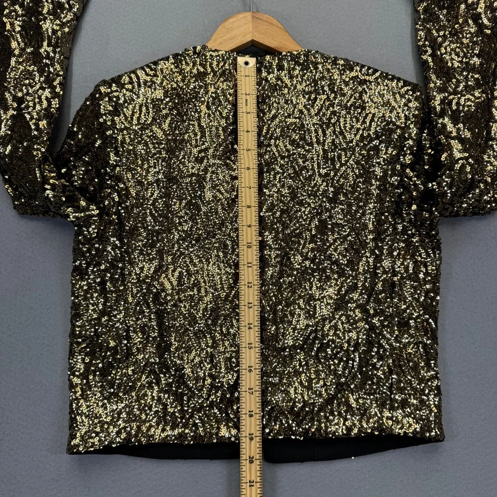 The Kooples Womens Gold Sequin Cropped Jacket FVES29037KW24 Size 2 NEW $425